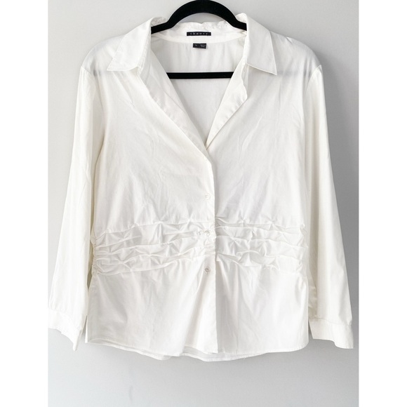 Vince Womens Button Up Shirt L Ivory Kicki Ruched Old Money Career Chic Prep - Picture 2 of 8